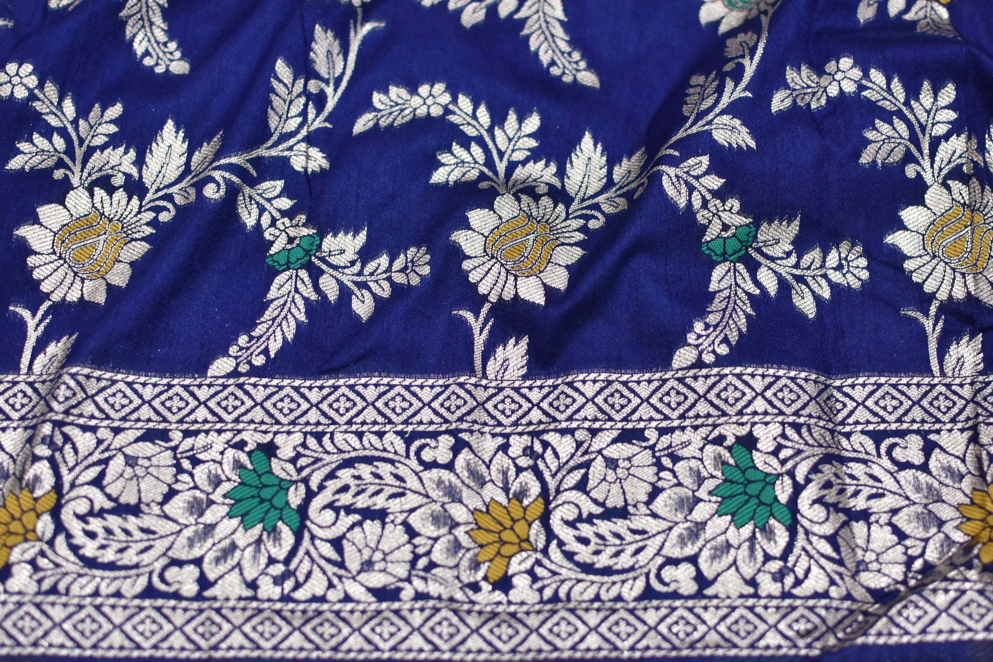 Navy Blue Banarasi Silk Saree@Auxerra