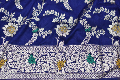 Navy Blue Banarasi Silk Saree@Auxerra