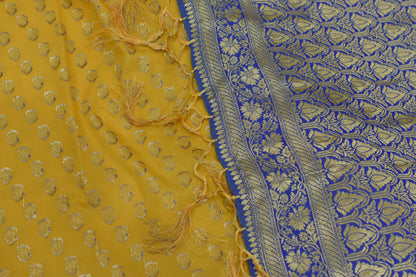 Yellow & Royal Blue Banarasi Silk Saree@Auxerra