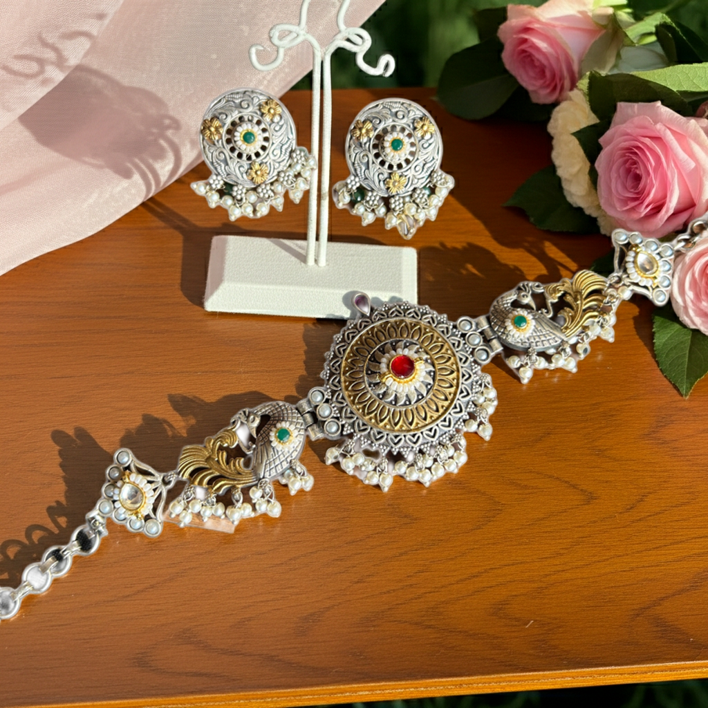 Antique Dual-Tone Peacock Choker Necklace | Auxerra | $75.00 | Auxerra Fashion