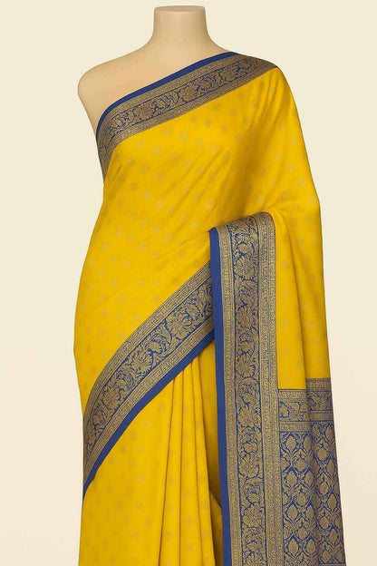 Yellow & Royal Blue Banarasi Silk Saree@Auxerra